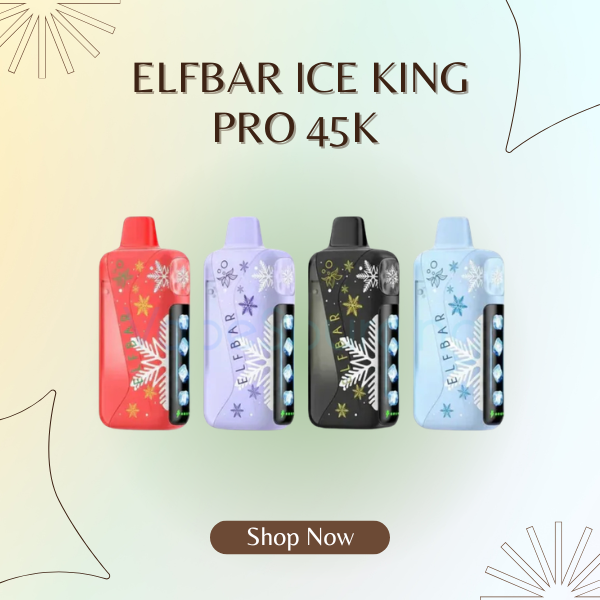 Elf Bar Ice King Pro 45k disposable vape showing transparent e-liquid tank window side view