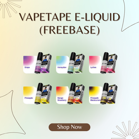 Vapetape Freebase E-Liquid 15ml bottle by ASDF showing all fruity flavor options
