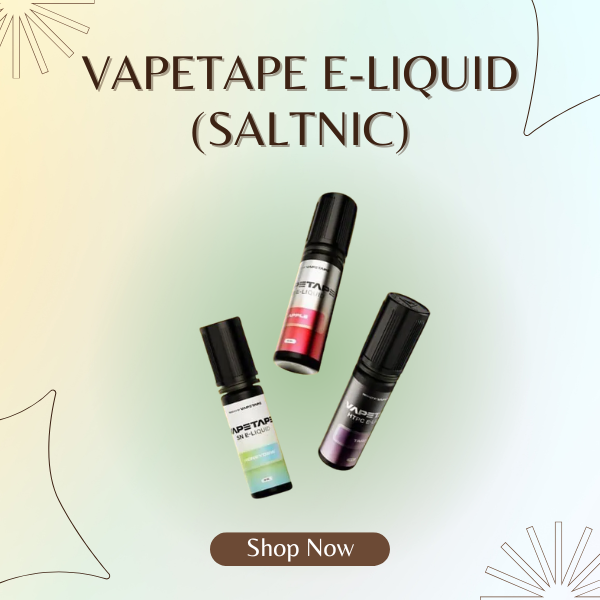 Vapetape Saltnic E-Liquid bottle lineup showing various fruity flavors