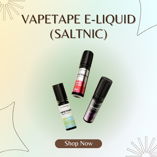 Vapetape Saltnic E-Liquid bottle lineup showing various fruity flavors